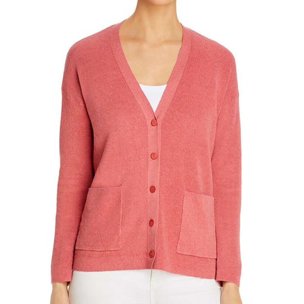 Eileen Fisher $278 Organic Linen Crepe Stretch Boyfriend Cardigan Sz 1X NWT!